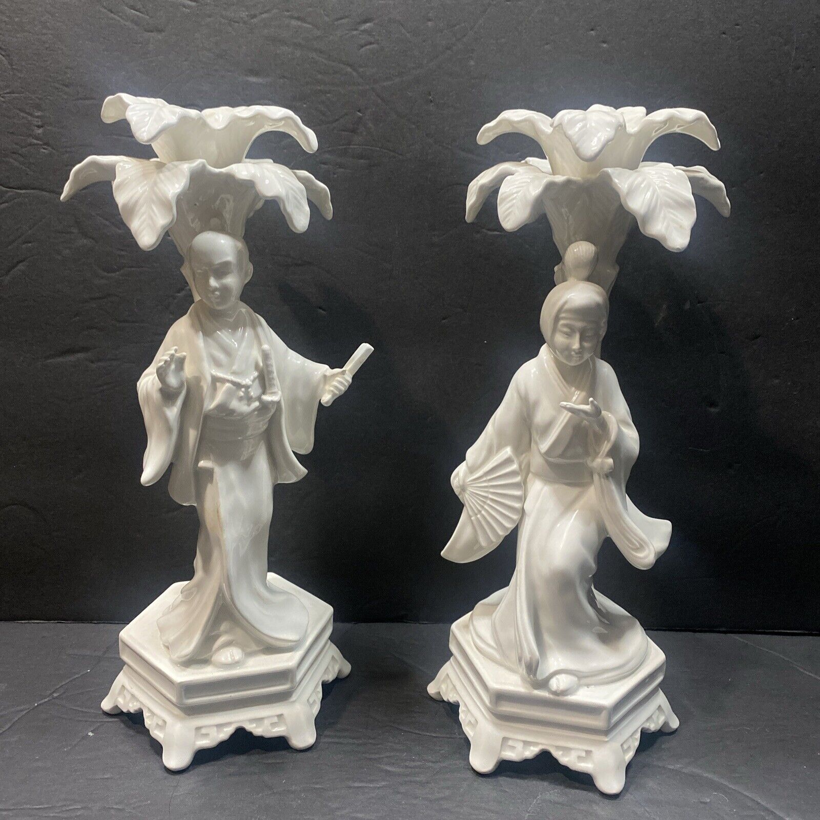 Fitz & Floyd Japanese Figurine Palm trees Ceramic Candlestick Holder - Set of 2
