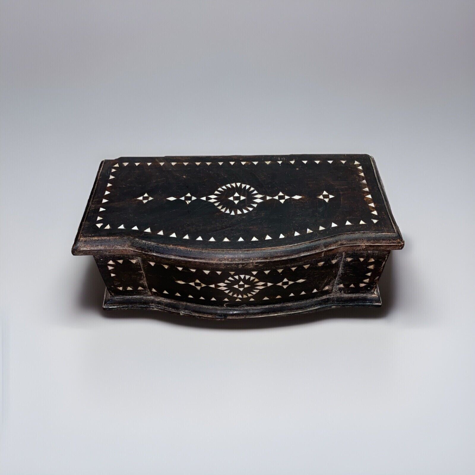 Vintage Mother Of Pearl Inlay Wooden Box Handmade Hinged Trinket Box