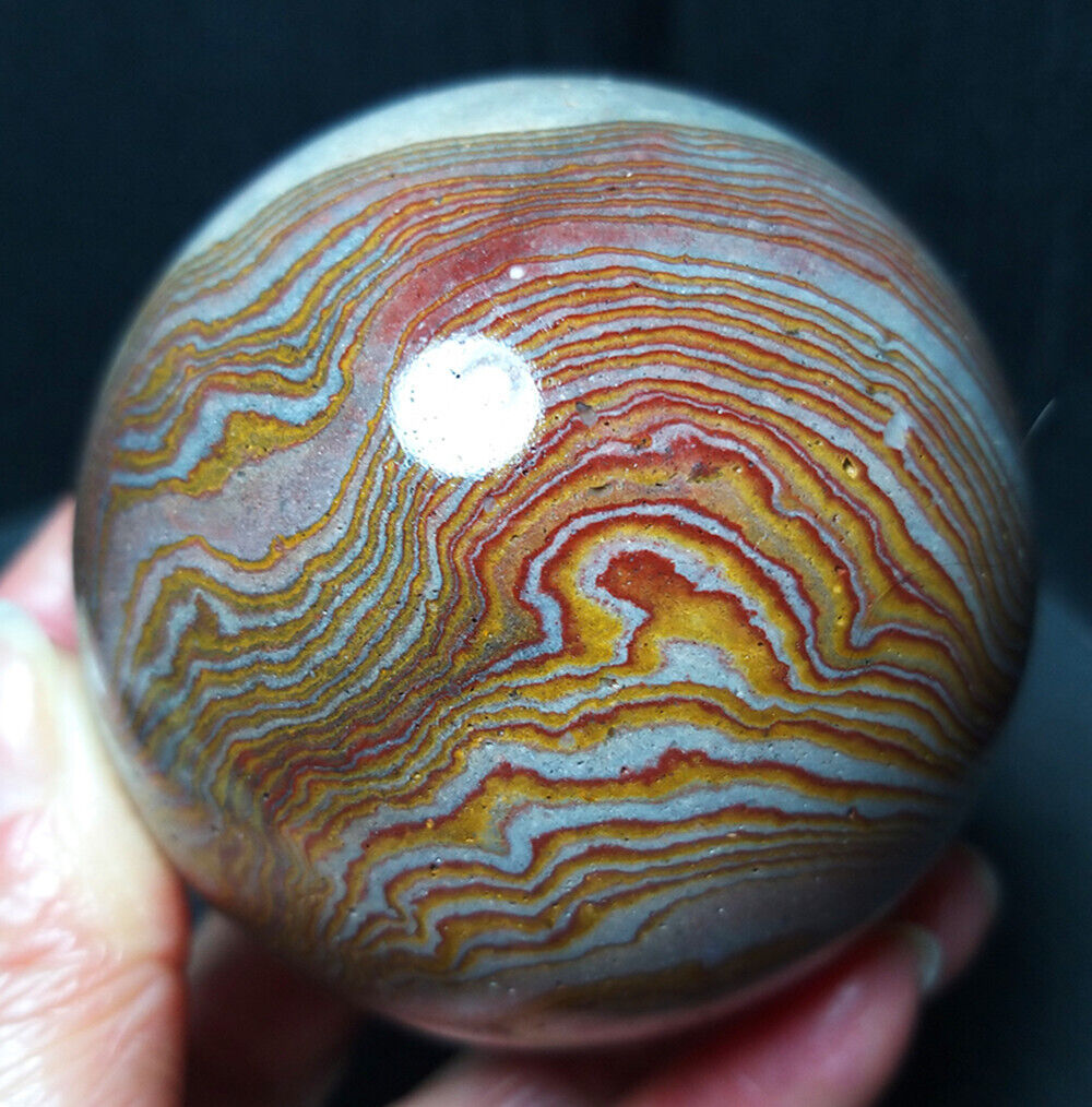 TOP 470G Natural Polished Rainbow Banded Agate Crystal Sphere Ball Healing WD772