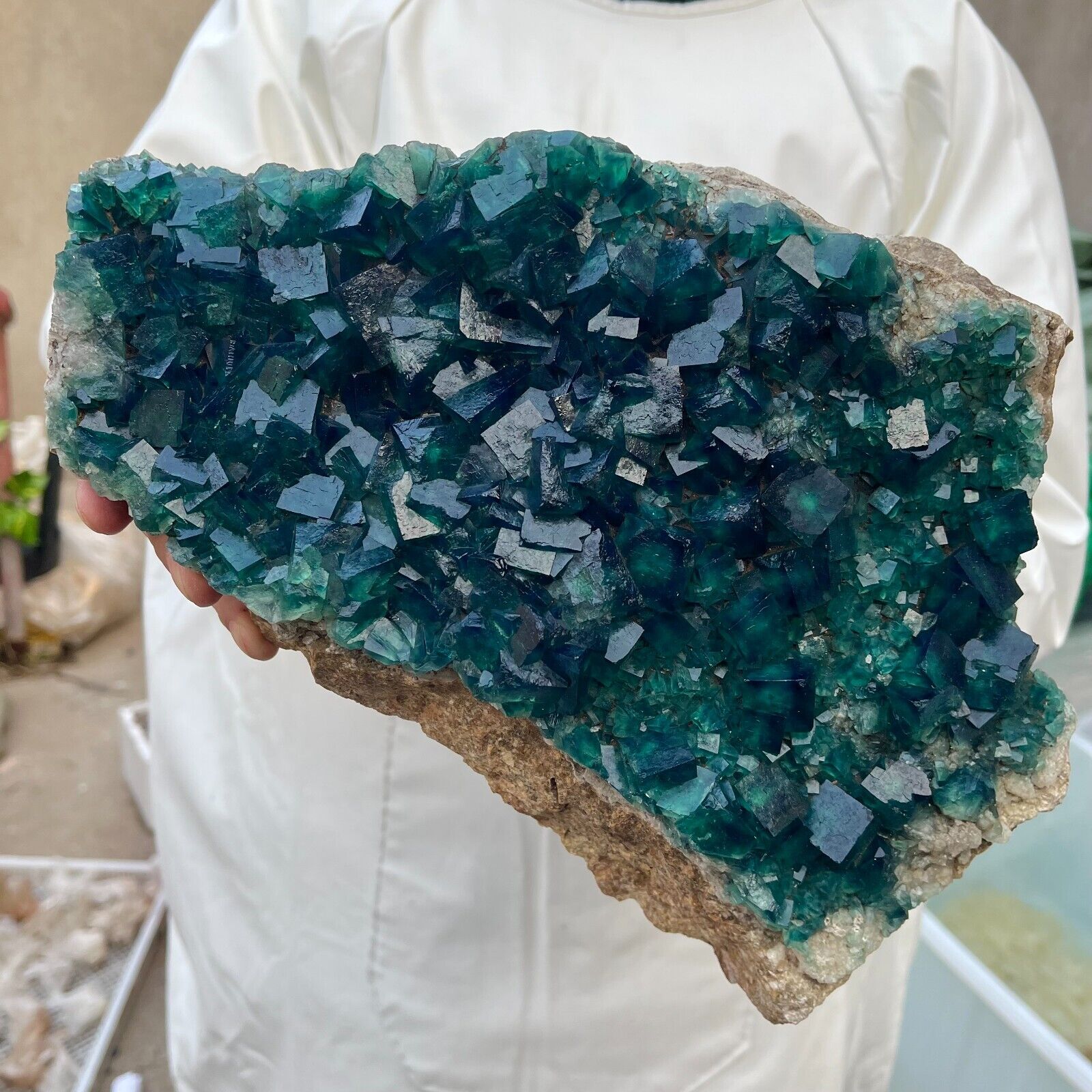 11.8lb Large Natural Green Cube Fluorite Mineral quartz Crystal cluster Specimen