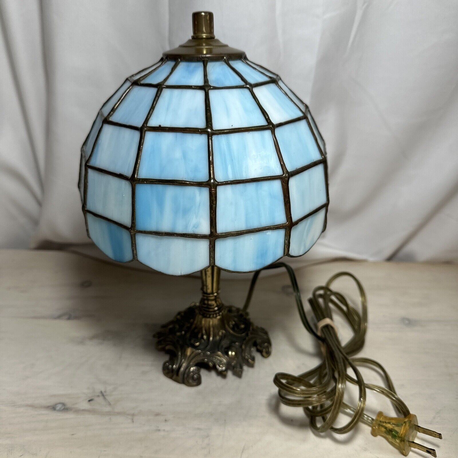 Tiffany Style Table Lamp Blue Tested 7x10.75”T Plug In