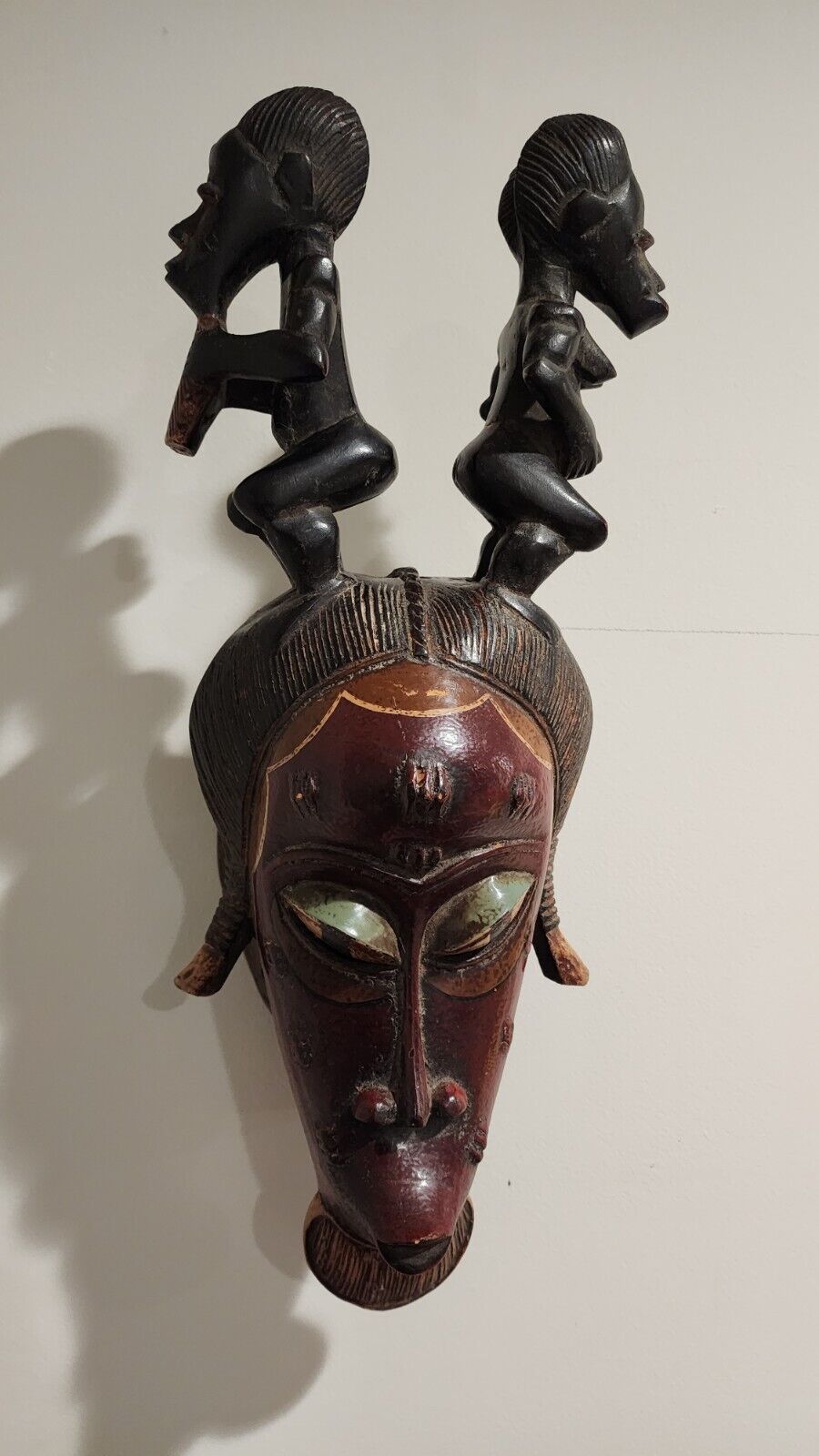 African Fertility Mask Hand Carved Wooden Detailed Mask Hanging Primitive Art