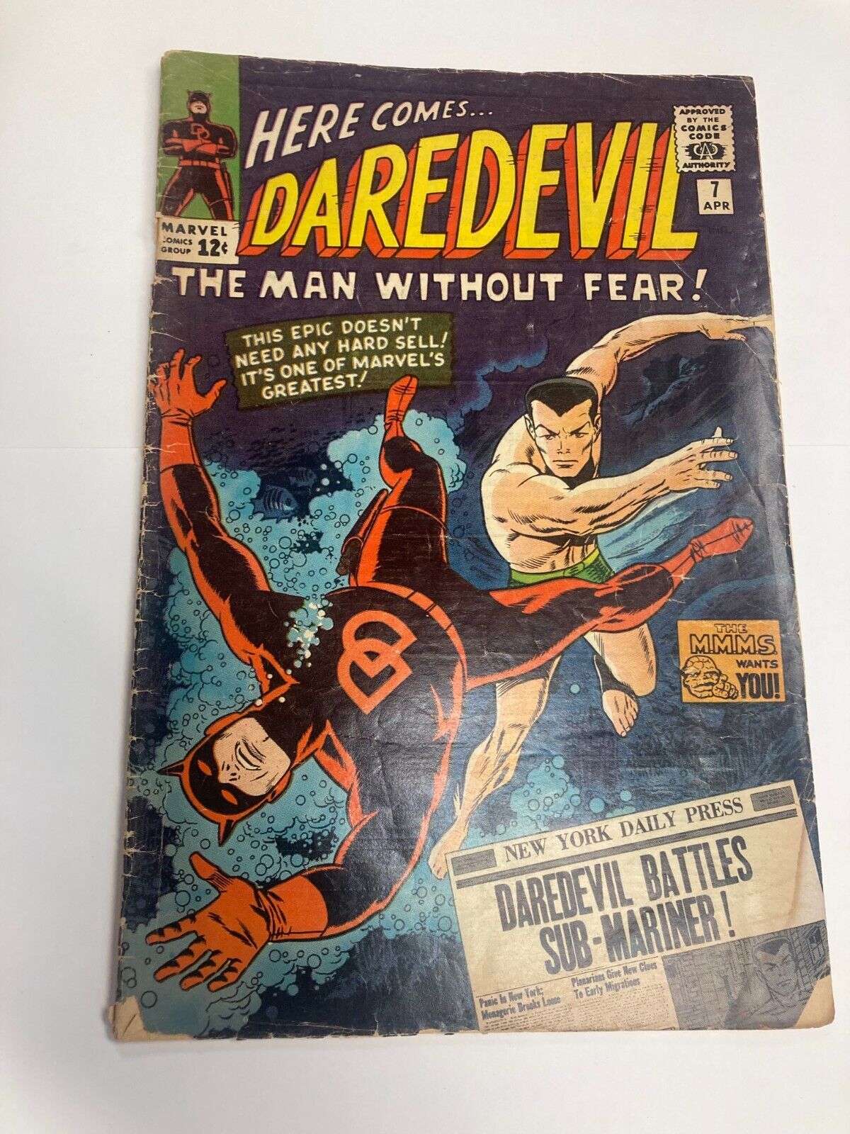 Daredevil #7 1st app Red Costume Marvel Comics 1965 missing centerfold