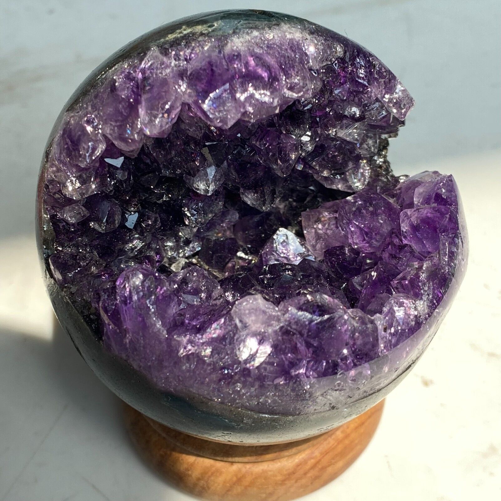 351g Amazing Amethyst geode quartz ball crystal Start smiling sphere healing K10