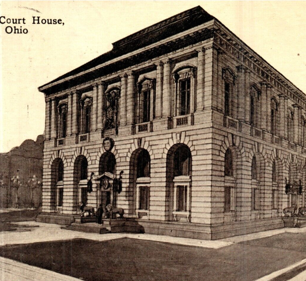 1910 Vintage Postcard Ottawa Ohio Putnam County Court House Street View-OH310