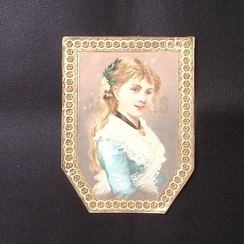 c1880 VERY PRETTY YOUNG LADY EMBOSSED VICTORIAN TRADE CARD P4425