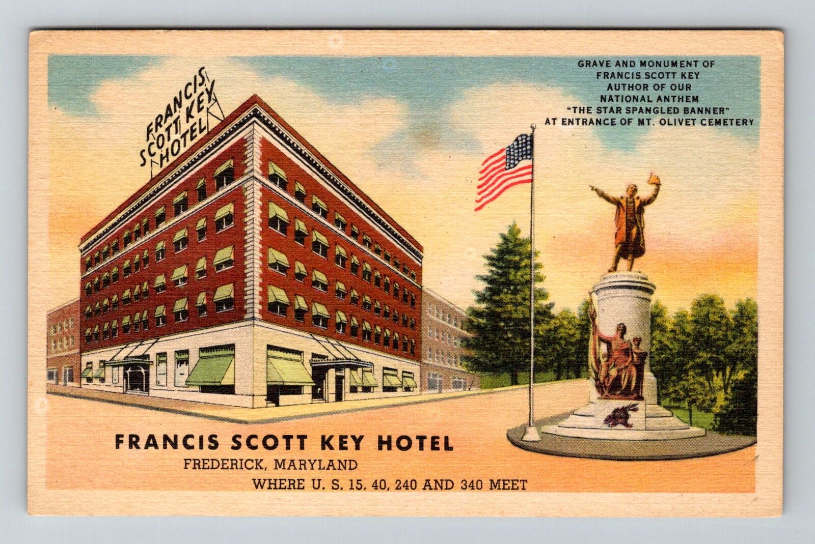Frederick MD-Maryland, Francis Scott Key Hotel, Advertising, Vintage Postcard