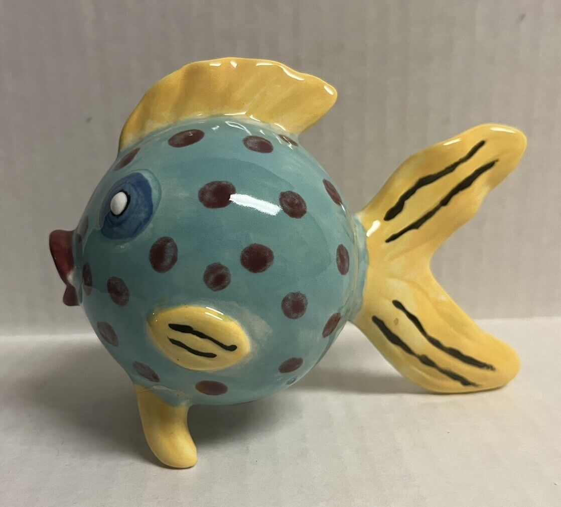 Vintage Funky Polka Dot  Hand Painted Fish Figurine
