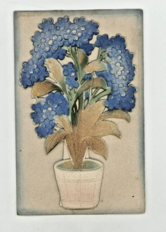 Vintage Postcard  POT /W BLUE FLOWERS NOVELTY STAND UP   HANDMADE   UNPOSTED