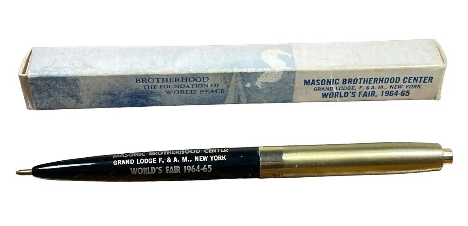 Vintage Free Mason Pen Masonic Brotherhood Center World Fair Collectible 1960s