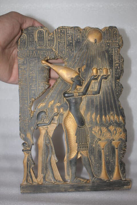 Ancient Egyptian painting Akhenaten make offering Sun God Atun Egypt Antique BC