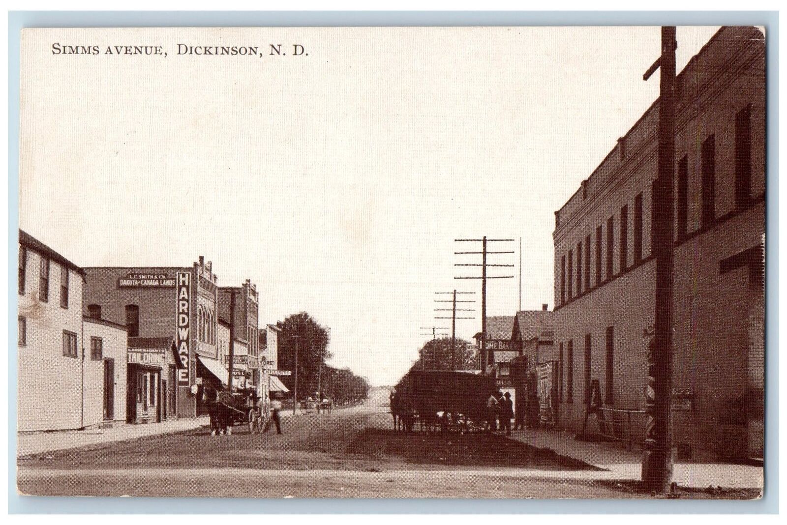 Dickinson North Dakota Postcard Simms Avenue Business Section c1910's Antique