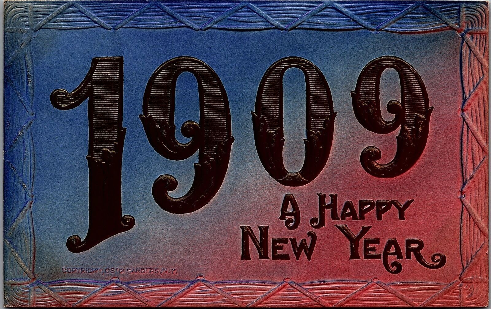 1909 HAPPY NEW YEAR TRENTON NEBRASKA DEEPLY EMBOSSED POSTCARD 39-23
