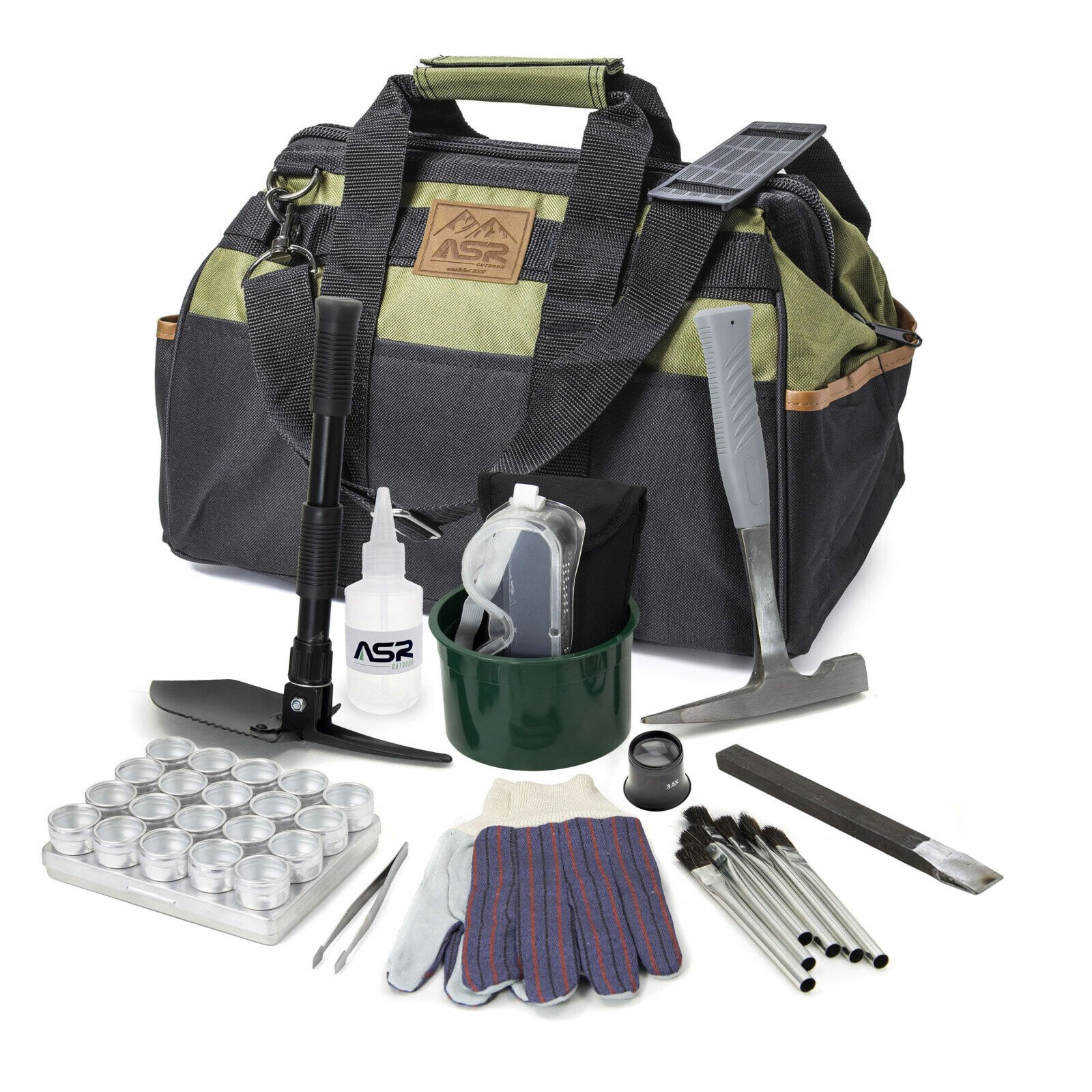 ASR Outdoor 13pc Beginner Geology Rock Hounding Kit with Mining Tools and Carry