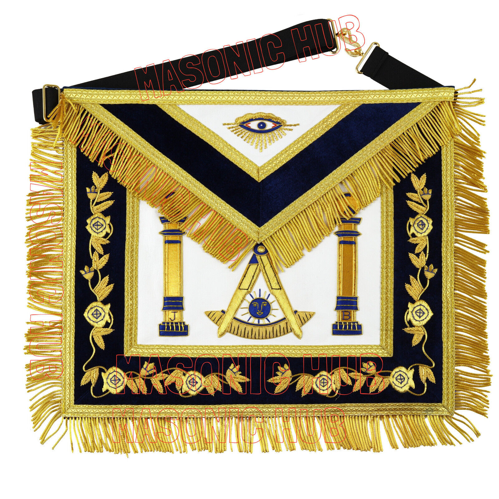 Deluxe Gold Bullion Past Master Mason 100% Lambskin Apron Handmade Embroidered