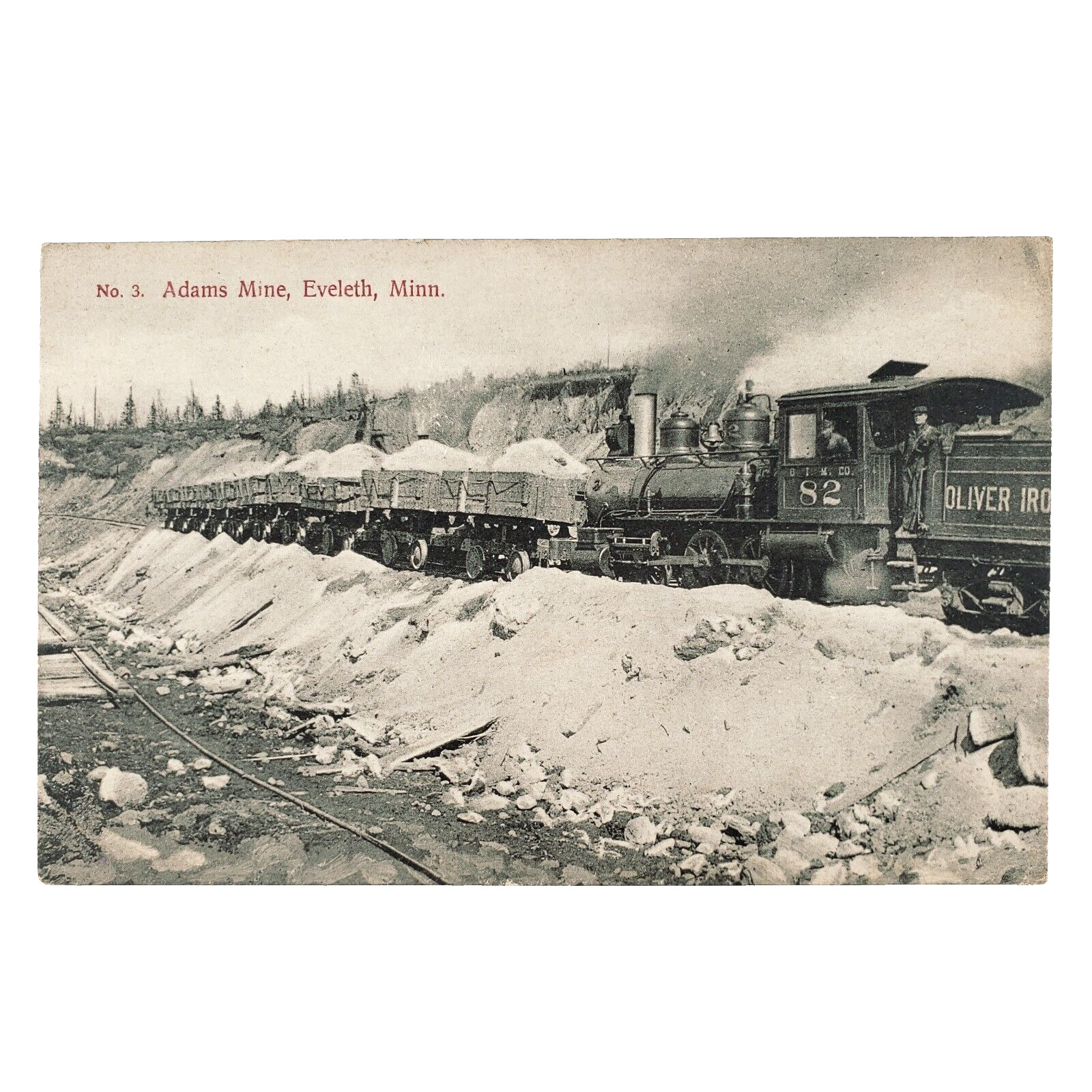 Adams Mine Eveleth Minnesota Postcard c1915 Narrow Gauge Railroad Train A4466