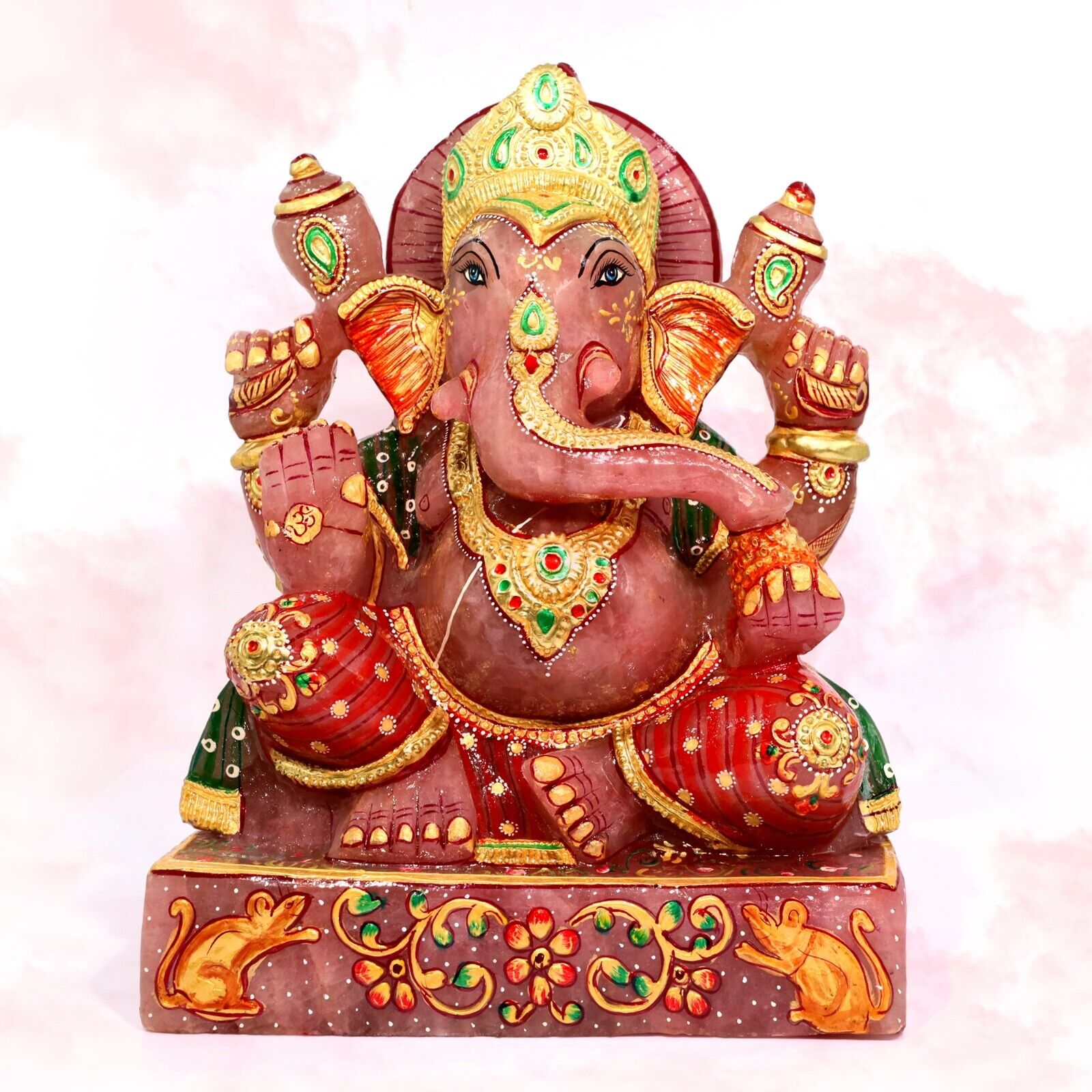 Painted Ganesh Rose Quartz Divine Spiritual Blessed Energized Aura Mystical Idol