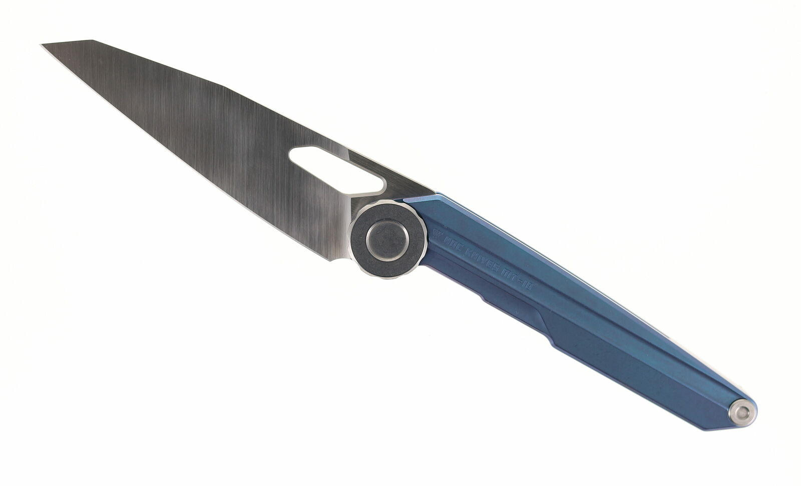 NOC Folding Knife Blue Titanium Handle M390 Plain Edge Satin Finish MT10-BU