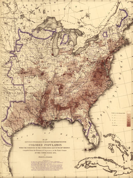 Census Map Showing Population Distribution 1870 Old Photo Print