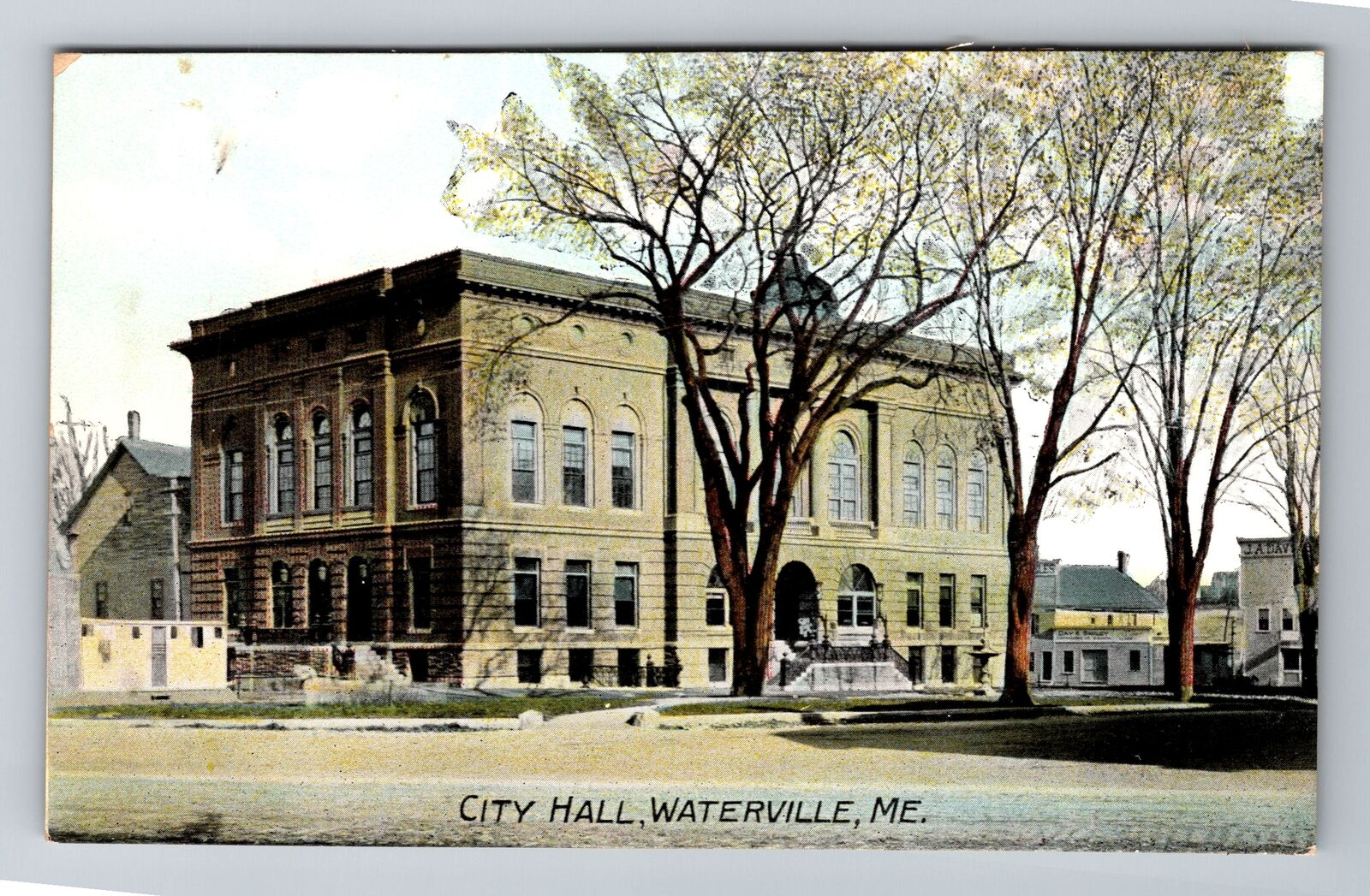Waterville ME-Maine, City Hall, Antique, Vintage Souvenir Postcard
