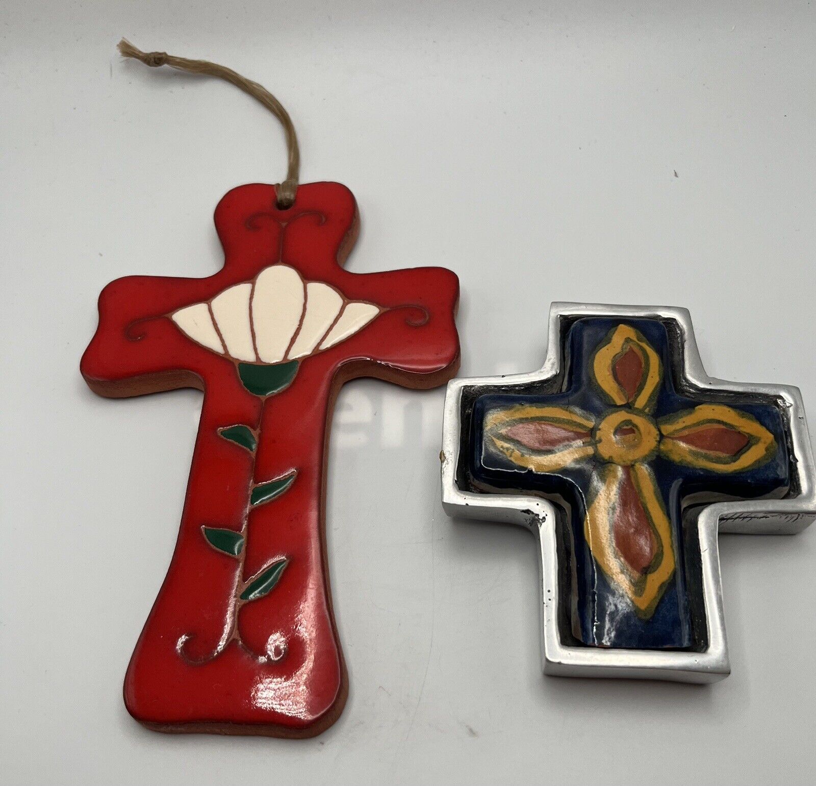 Two Different Hanging Tile Hand painted Crosses                               F1