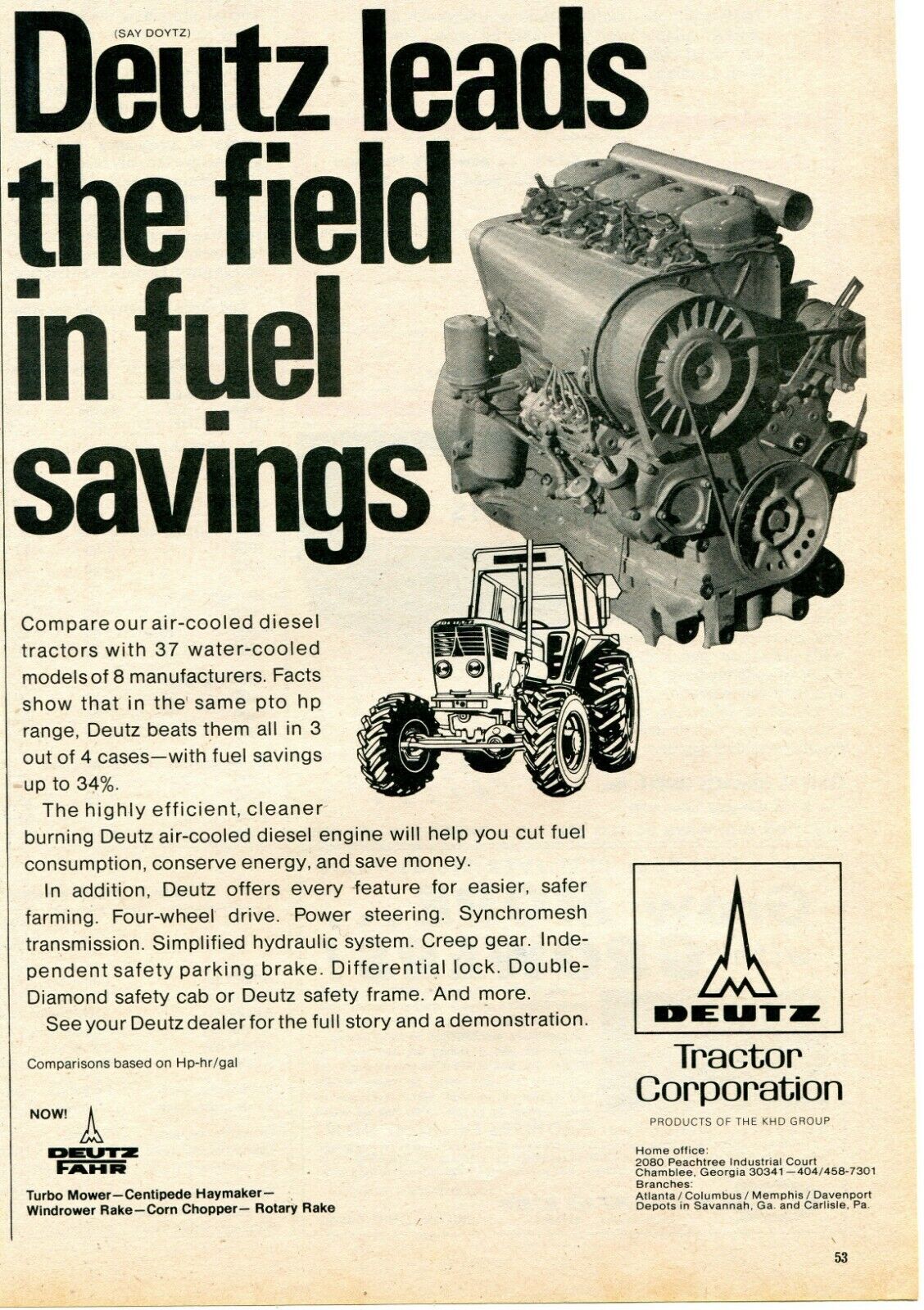 1974 Print Ad of Deutz Air-Cooled Farm Tractor
