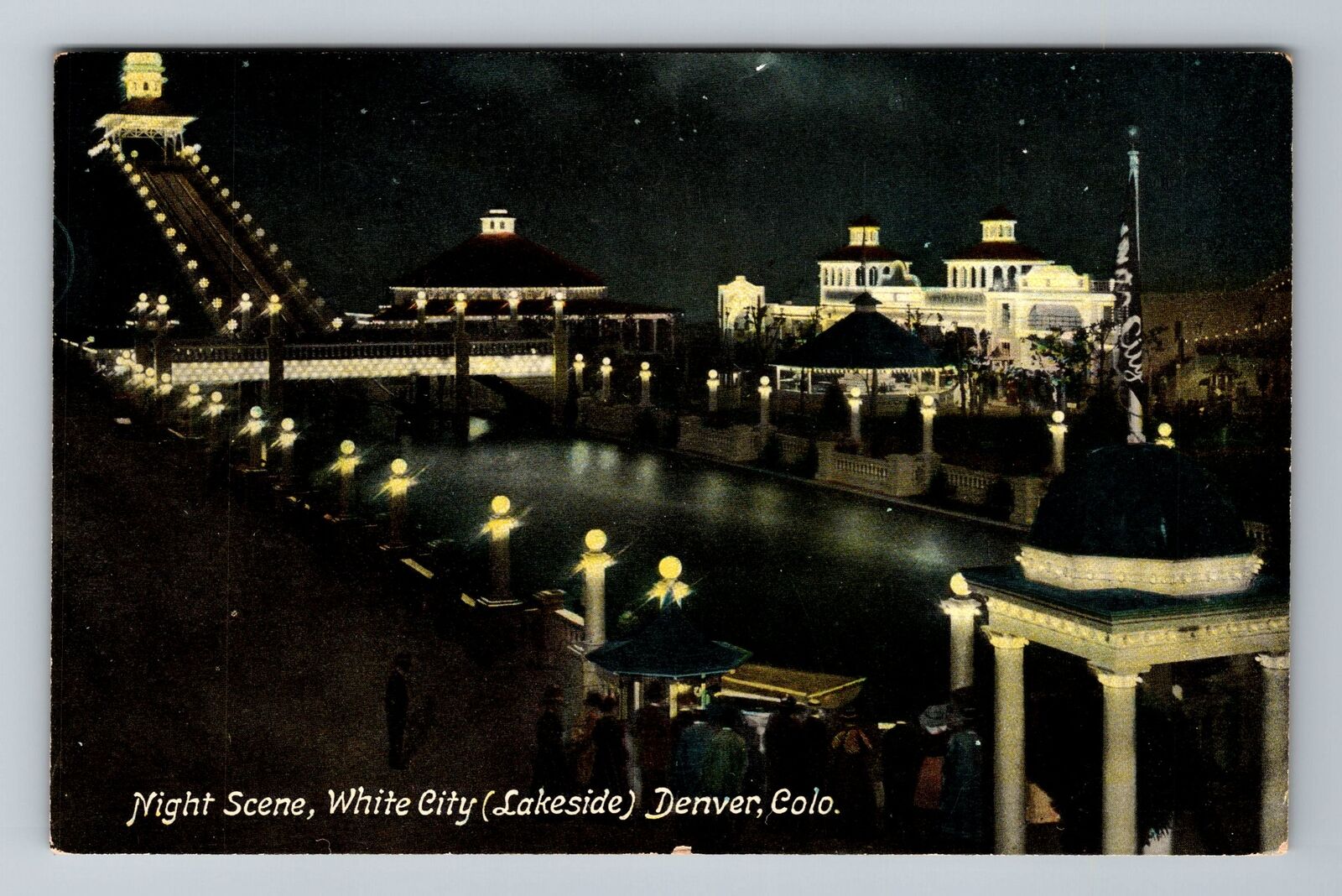 Denver CO-Colorado, Night Scene, White City Lakside, Vintage Postcard