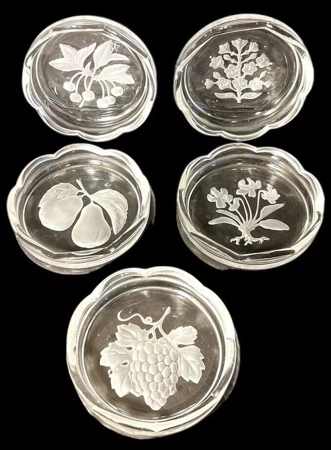 Byron Hirota Glass Co Japan Set of 5 Vintage Hand Made Embossed Coasters 3-1/2”