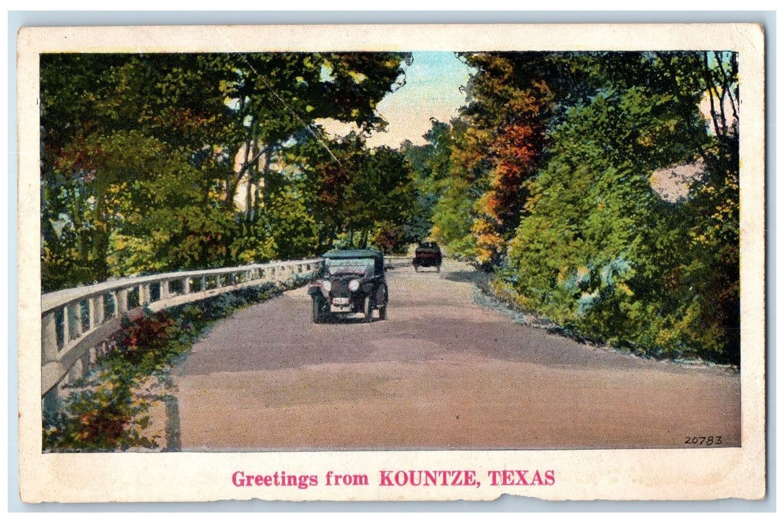 c1920's Greetings From Kountze Old Cars Scene Texas TX Unposted Vintage Postcard