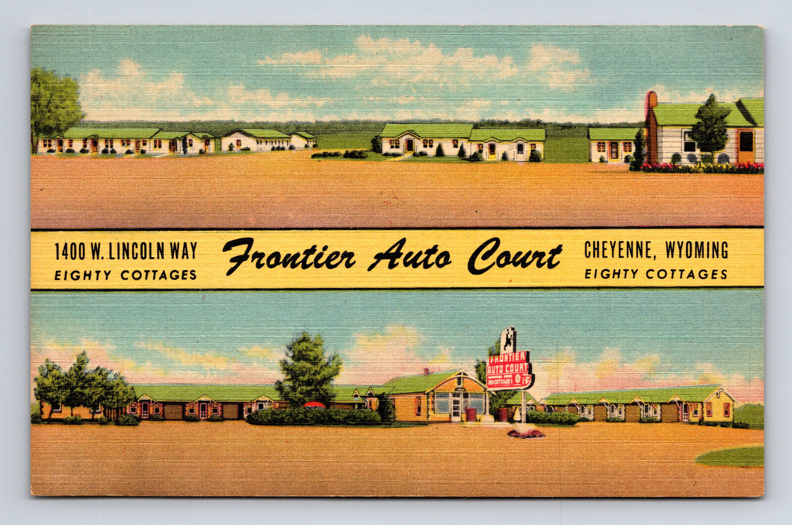 Frontier Auto Court Cottage Cabins Motel Cheyenne Wyoming WY Postcard