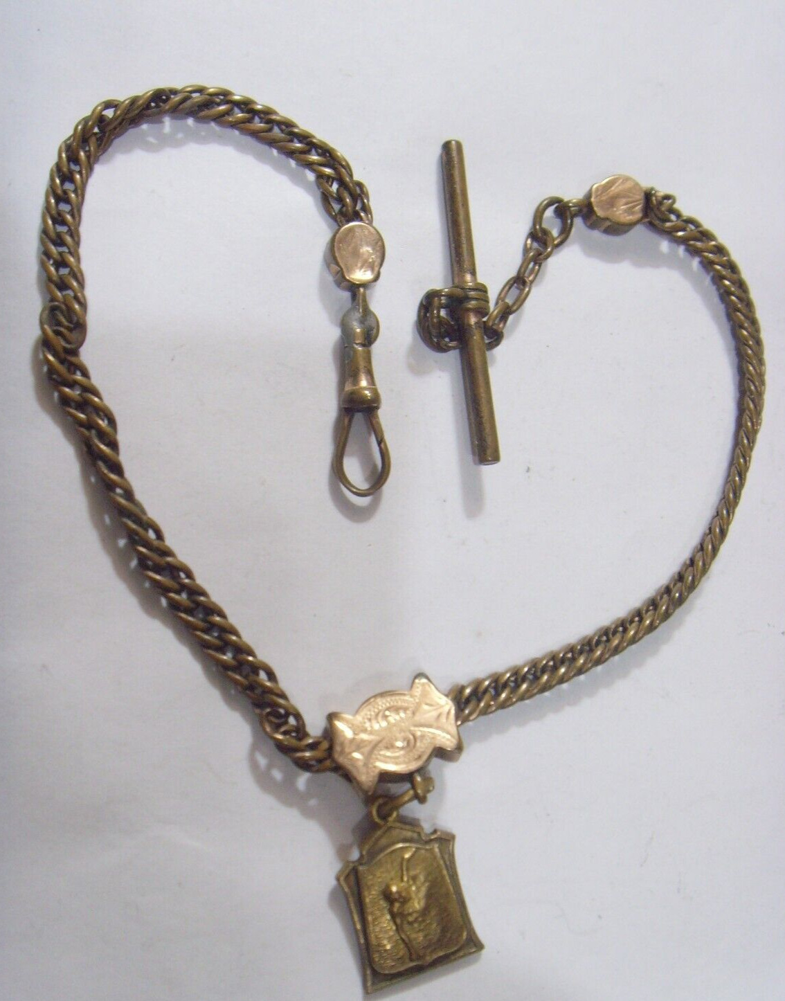 antique gold tone metal untested 27 gram swimmers FOB chain watch necklace 52957