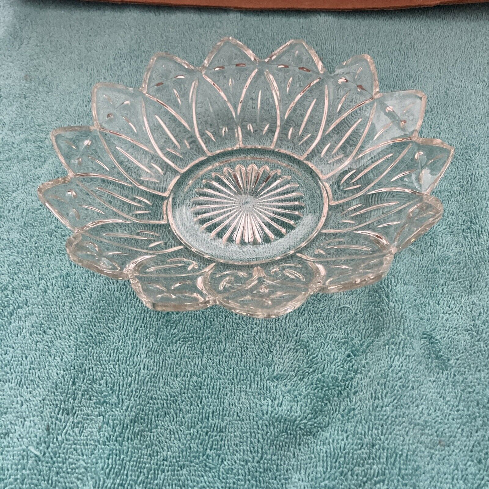  Vintage Clear Cut Glass Bowl Flower Petal Design 