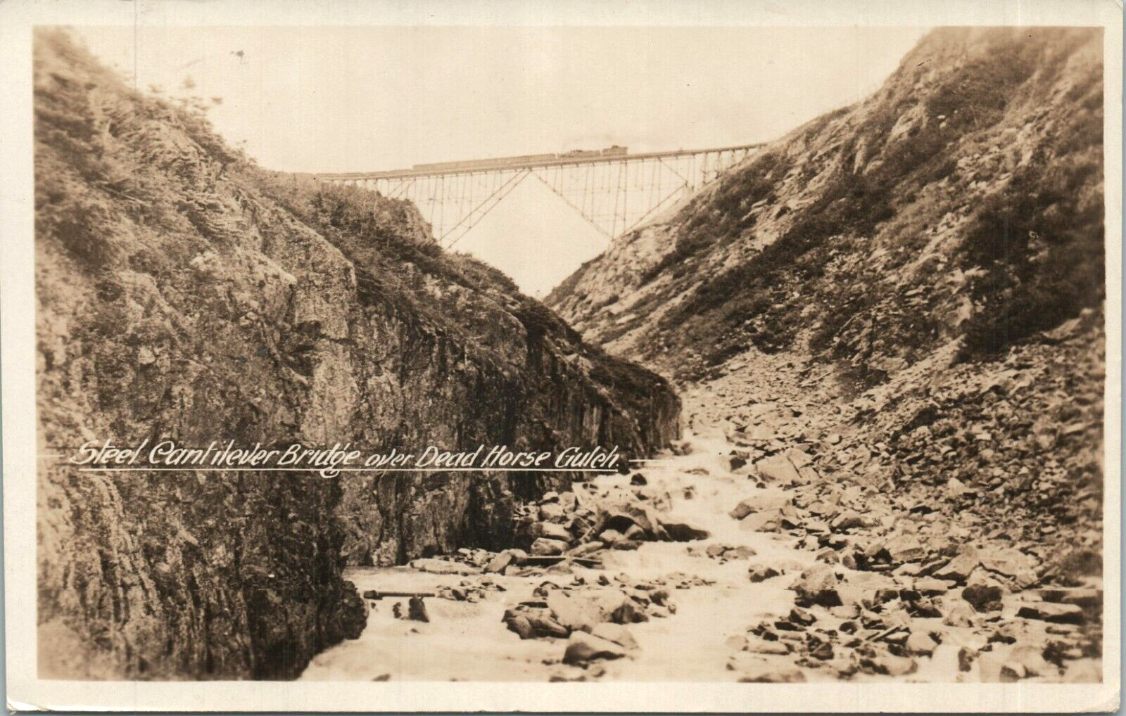 Steel Cantilever Bridge Over Dead Horse Gulch RPPC Real Photo 1927 Postcard