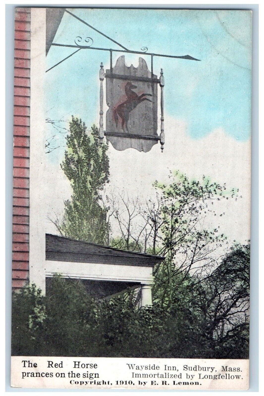 c1910\'s The Red Horse Prances On The Sign Wayside Inn Sudbury MA Postcard
