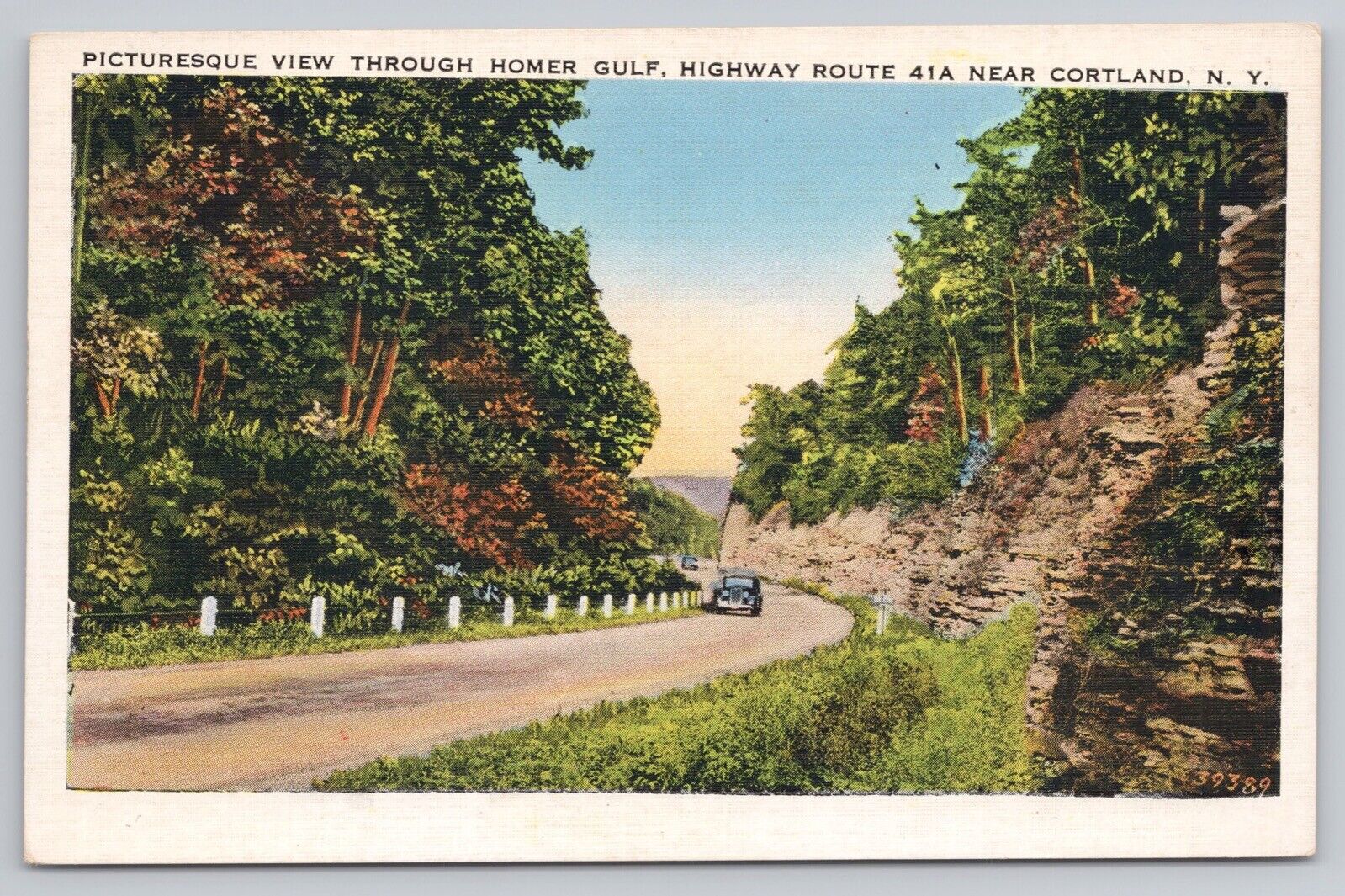Picturesque View Homer Gulf Highway Route 41A Cortland NY Linen Postcard Vtg