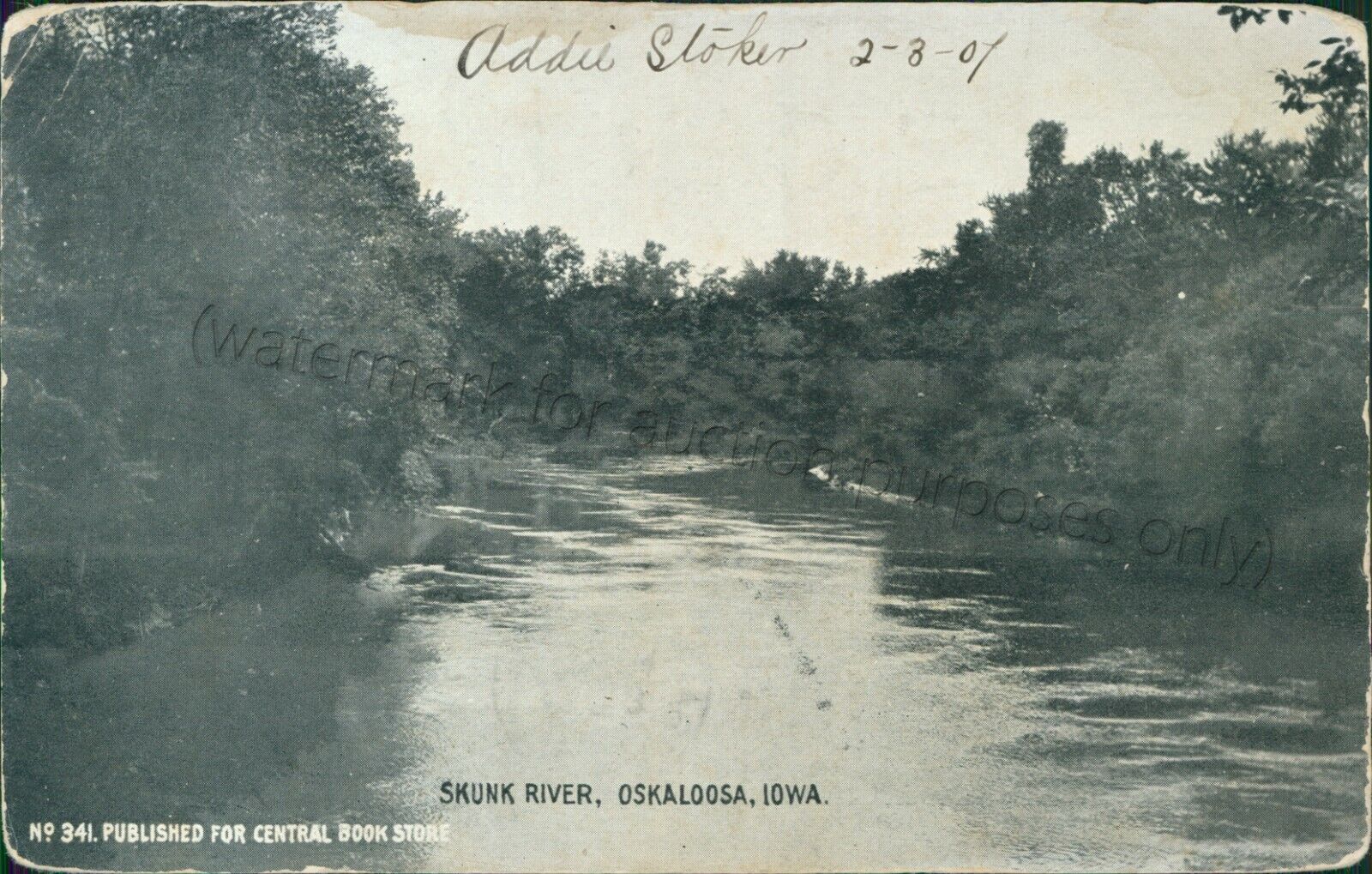 Oskaloosa, Iowa - Skunk River 1907 - Vintage Mahaska County, IA photo Postcard