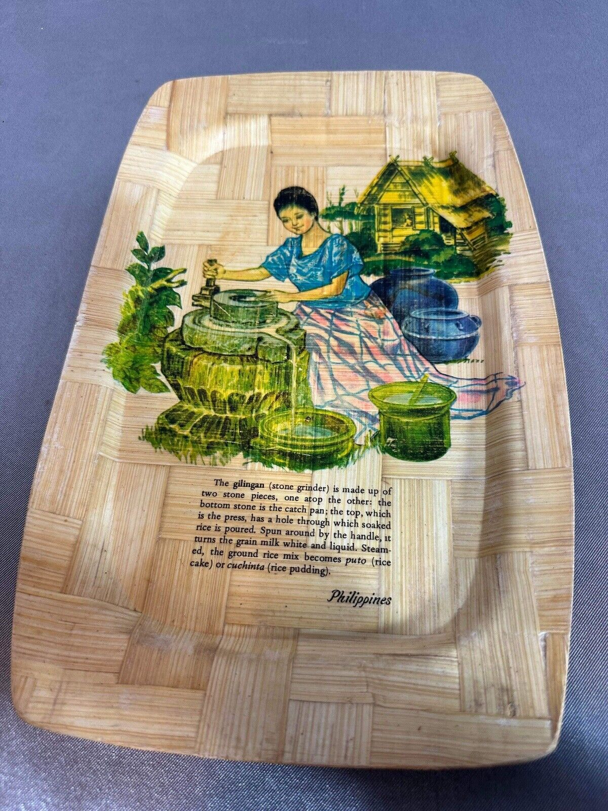 Vintage Philippines Bamboo Souvenir Plate Platter Woven Wood