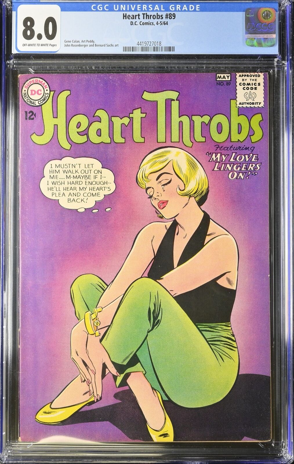 Heart Throbs #89 CGC VF 8.0 Highest Grade Copy Classic Cover DC Comics 1964