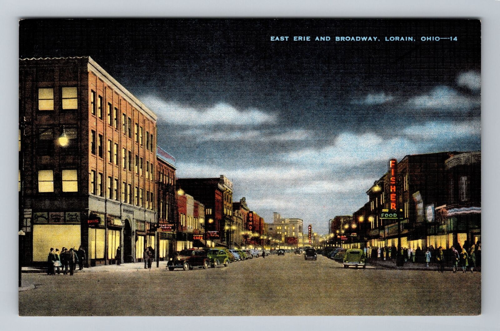 Lorain OH-Ohio, East Erie and Broadway, Antique Vintage Souvenir Postcard
