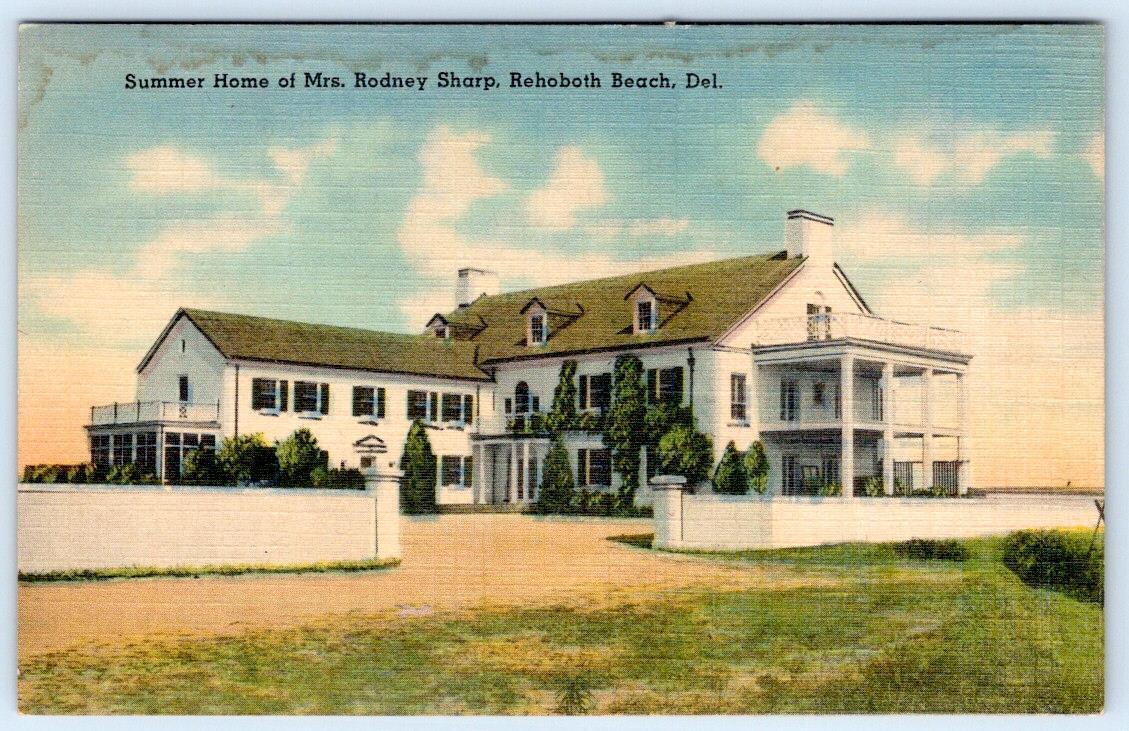 1930-40's REHOBOTH BEACH DELAWARE SUMMER HOME MRS RODNEY SHARPE LINEN POSTCARD
