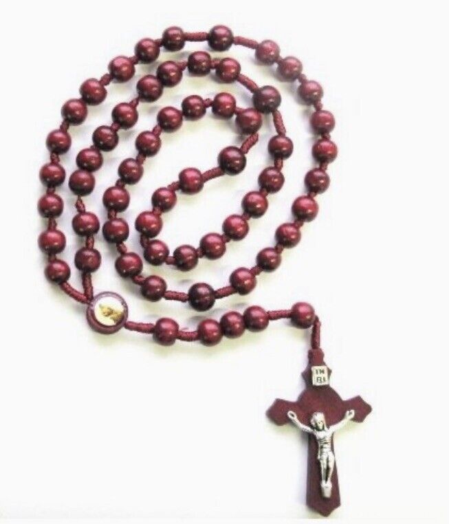 St. Joseph Wooden Rosary for Men Women Cherry Wood Prayer Beads Crucifix Cross