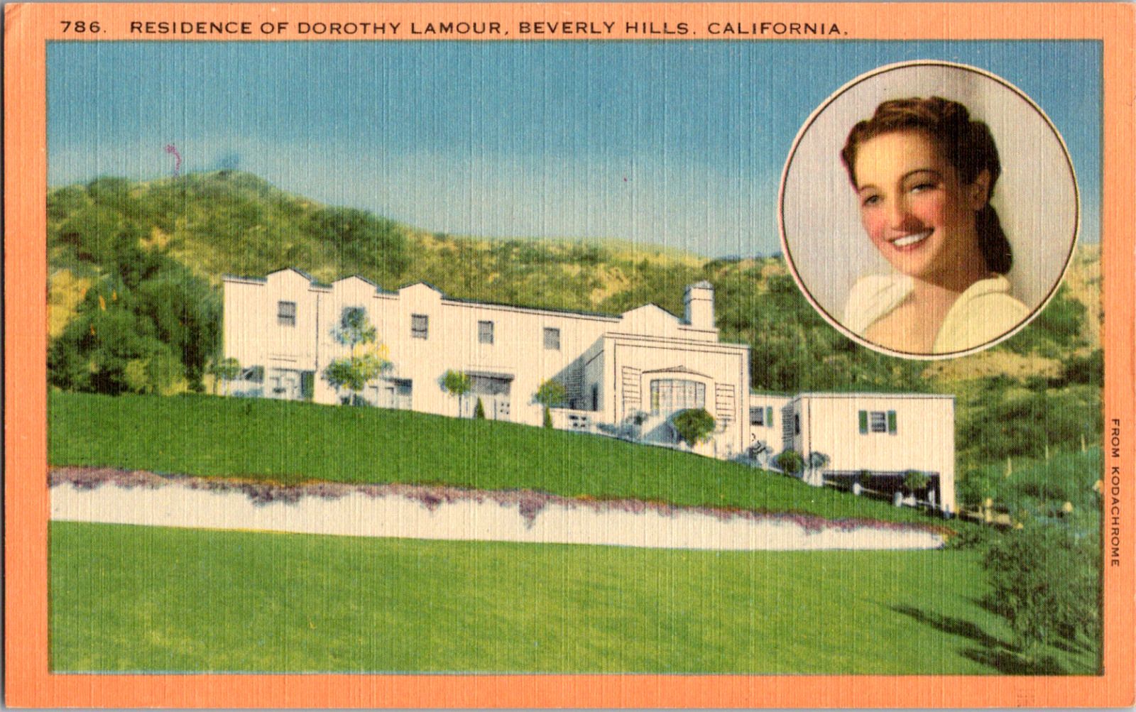 Vintage 1930s Home & Photo Dorothy Lamour Beverly Hills California CA Postcard
