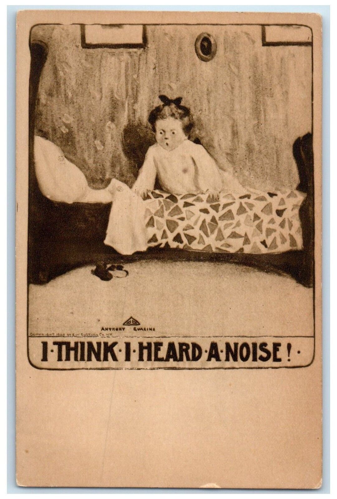 c1910\'s Children Awake I Think I Heard A Noise Unposted Antique Postcard