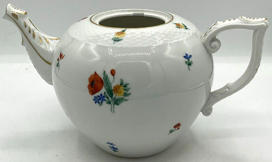 Vintage Herend Hungary 1940 Teapot Hand Painted Flowers 601 Wildflowers - NO Lid