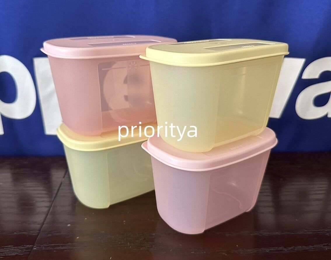 Tupperware Small Freezer Mates 290mL Container Set of 4 Cream Yellow Pink New