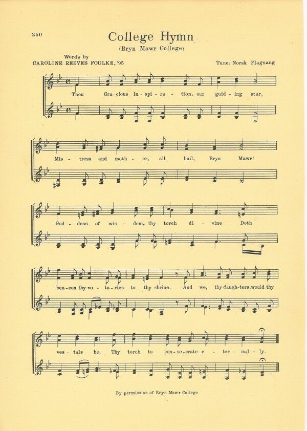 BRYN MAWR COLLEGE Vintage Song Sheet c1927 