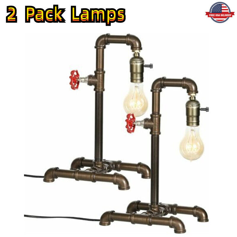 2 Pack Steampunk Industrial Table Lamp Water Pipe Desk Lamp Decorative Light US