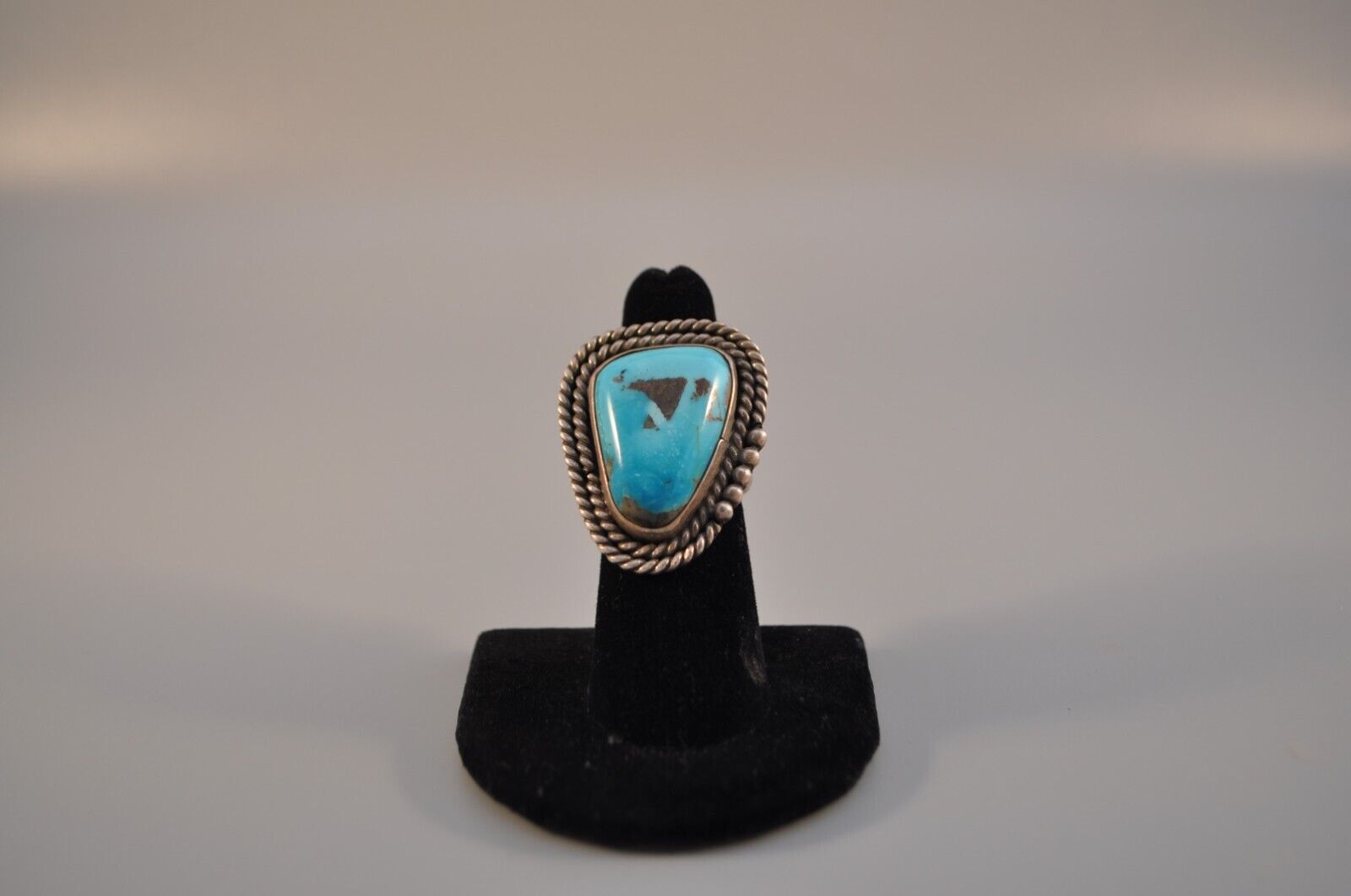 Vintage Navajo Indian Sterling Silver Ring -  Large Turquoise Stone - Size 6
