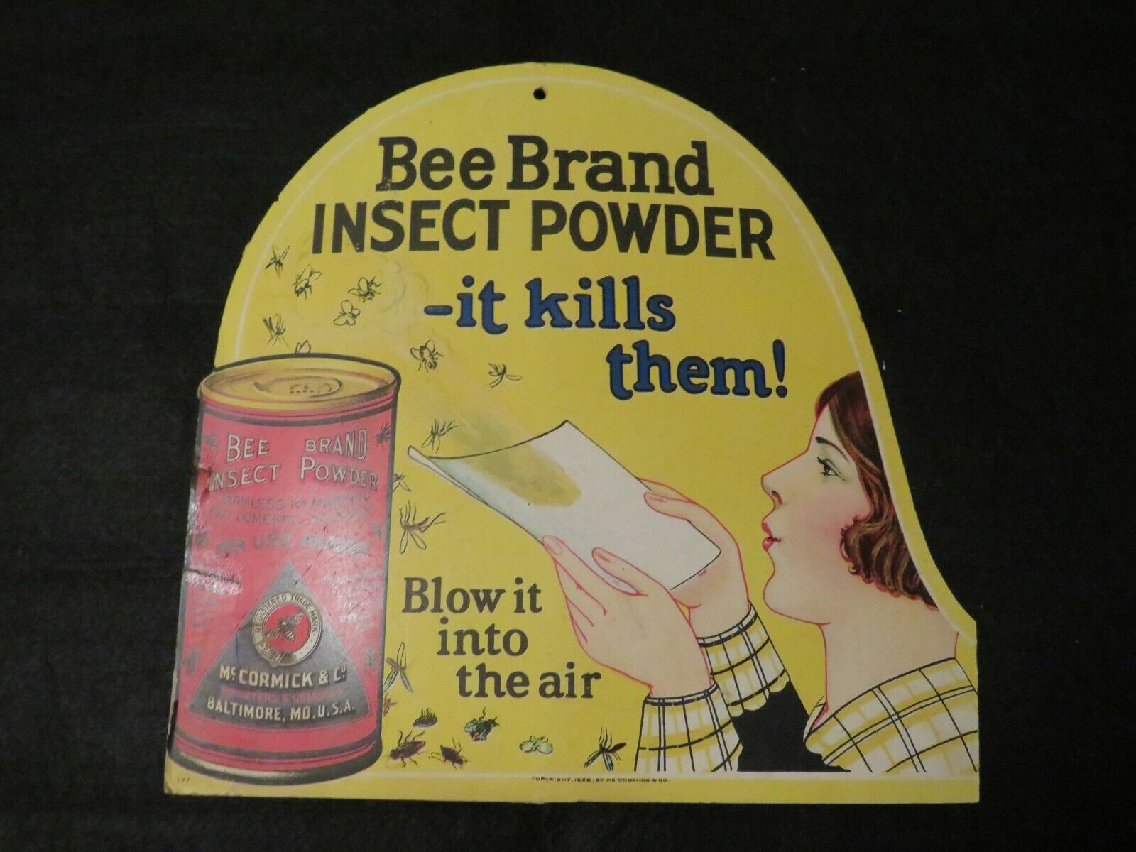 1925 Bee Brand Insect Powder counter advertising display Sign 11x11\