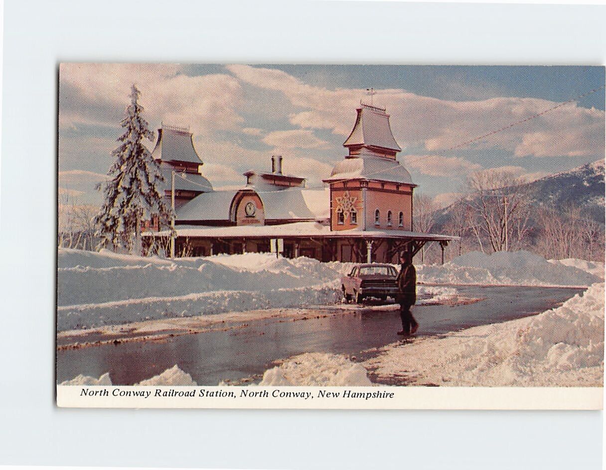 Postcard North Conway Railroad Station Moat Mountain Range New Hampshire USA